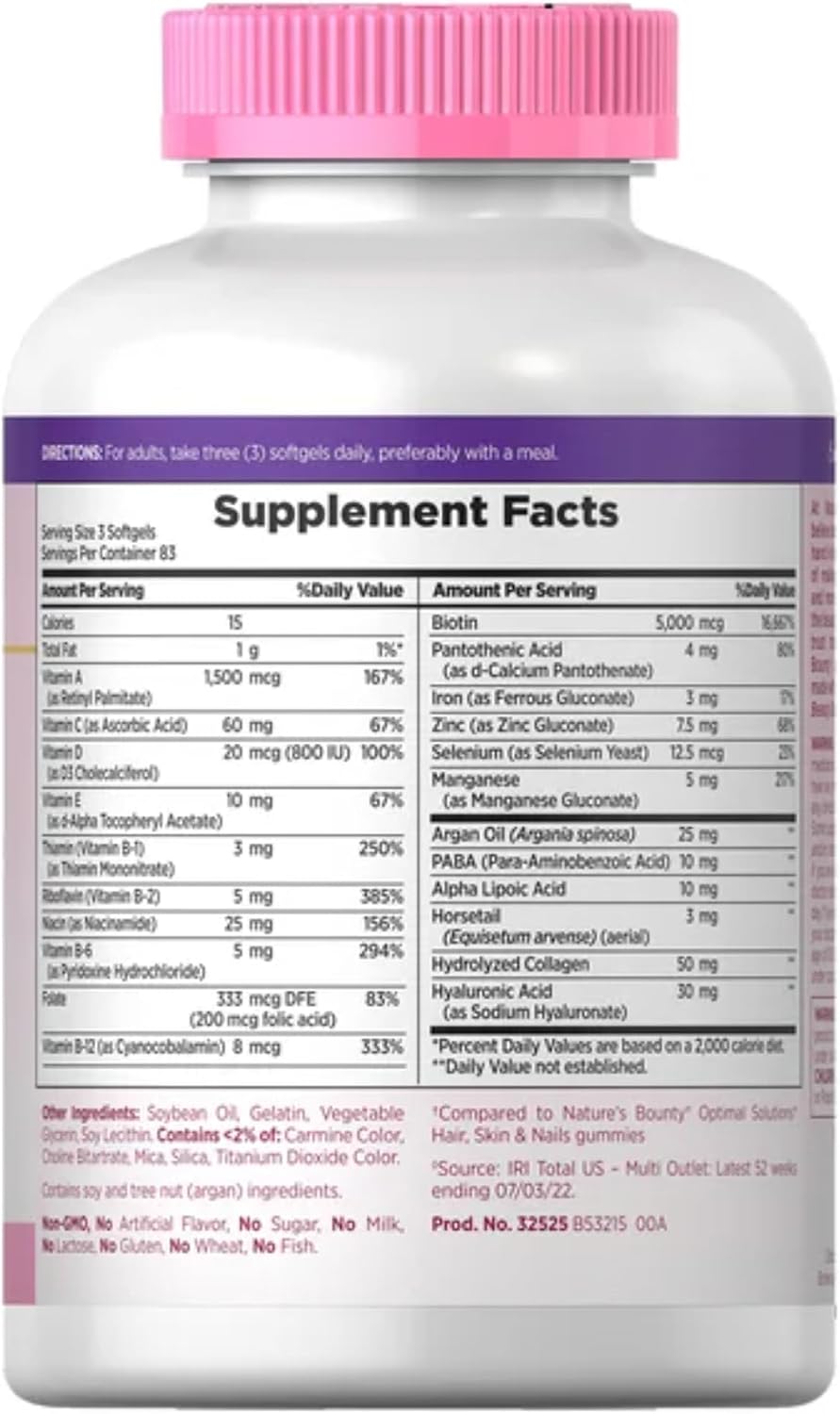 Nature's Bounty Biotina 5000 mcg - 250 Gelatinas Blandas Extra Fuerza (Envase de 4 Botellas)