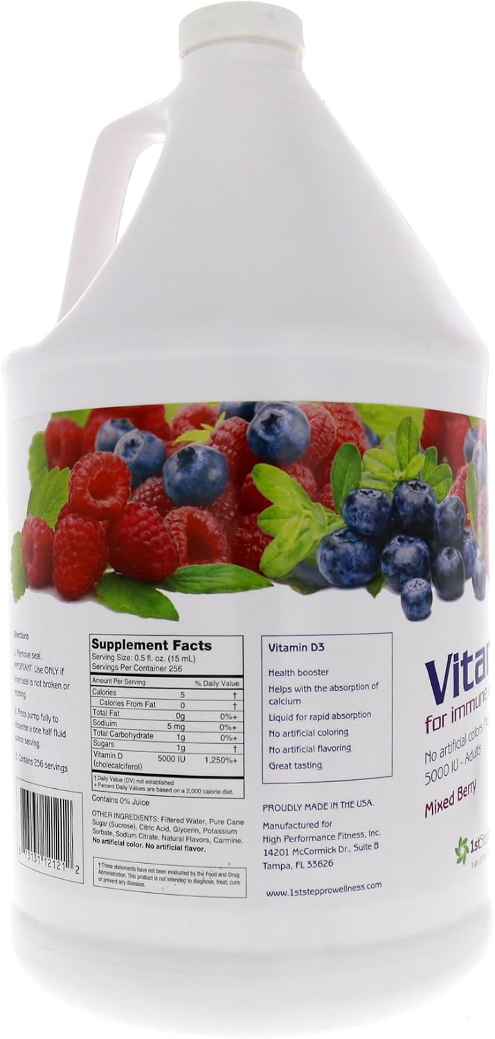 1st Step for Energy Vitamina D3 Líquida Sabor Frutos Rojos Mixtos, 1 Galón (3.78 L)