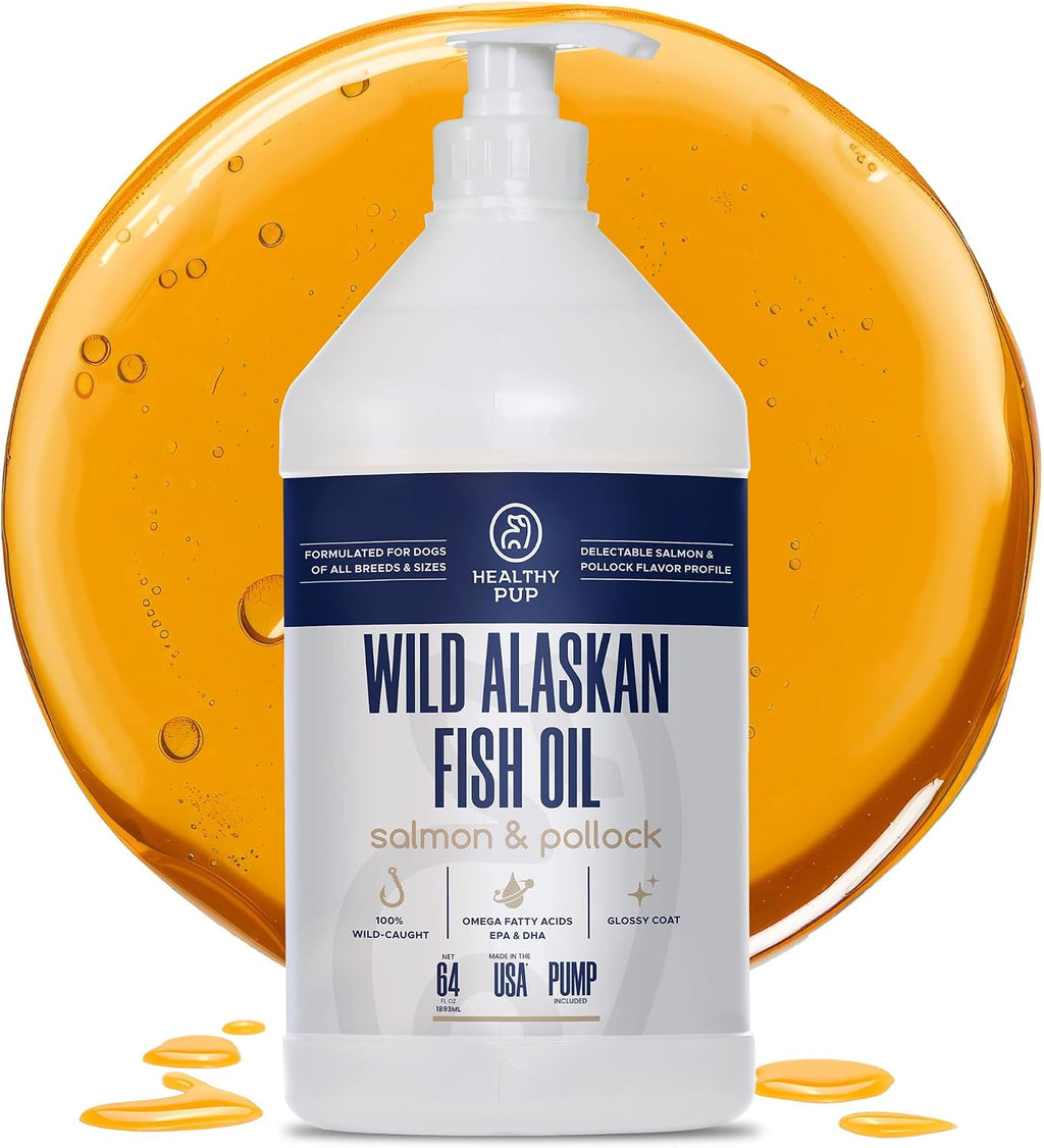 Aceite de Salmón Salvaje de Alaska y Abadejo para Perros - 64 oz (1.89 L) - Omega 3, EPA y DHA - Suplemento para Piel y Pelaje