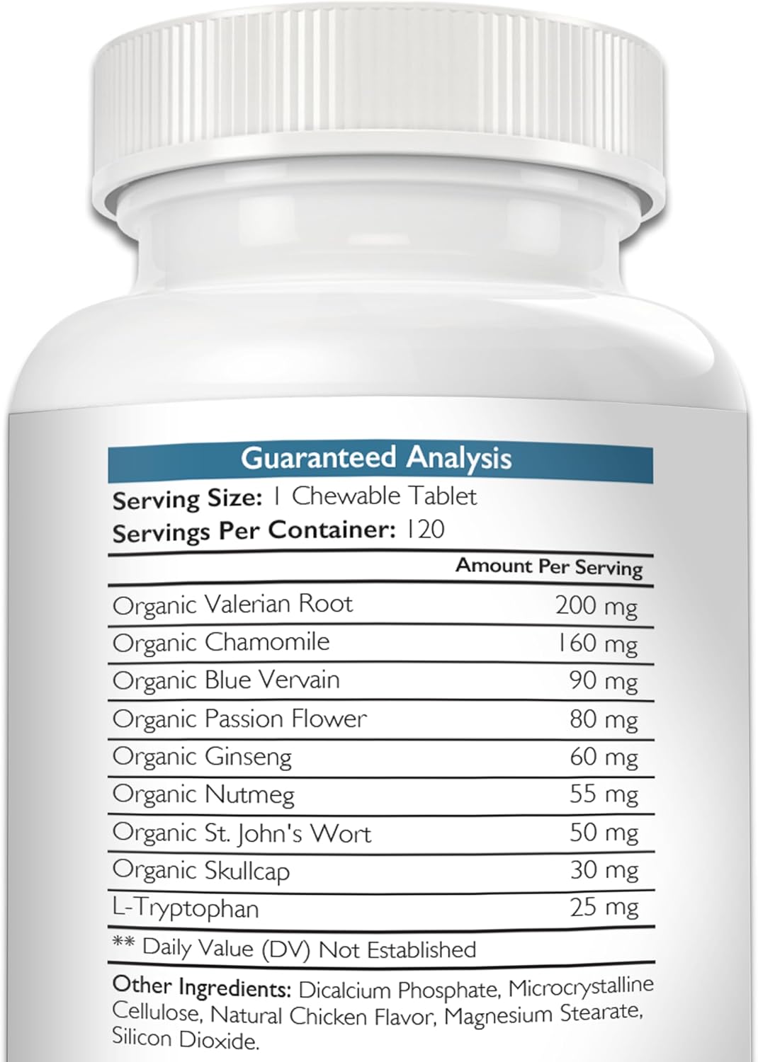 Nutrition Strength 9-en-1 Valeriana para Perros 200mg, Manzanilla 160mg, L-Triptófano y Hierbas para Estrés y Calma, 120 Comprimidos