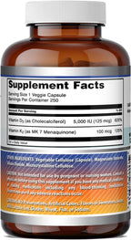Amazing Formulas Vitamina D3 5000 UI con Vitamina K2 100 mcg - 250 Cápsulas Vegetales