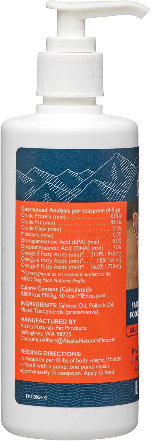 Alaska Naturals – Wild Alaskan Salmon Oil Formula for Dogs – Supplement with Omega 3 EPA & DHA – Healthy Skin and Shiny Coat – 236ml with Pump Dispenser