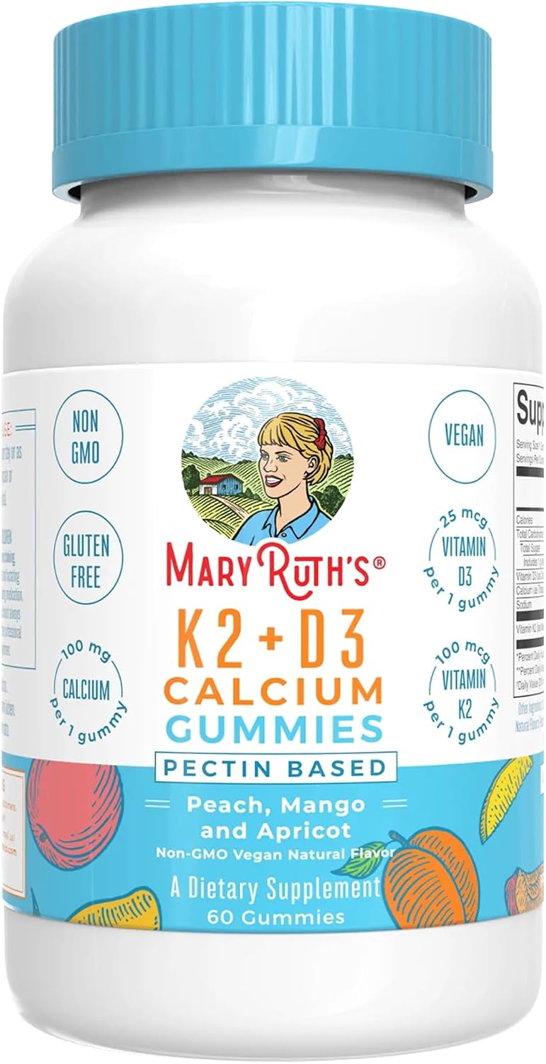 MaryRuth's Organics Calcio con Vitaminas D3 y K2 - Gominolas Veganas, 60 unidades