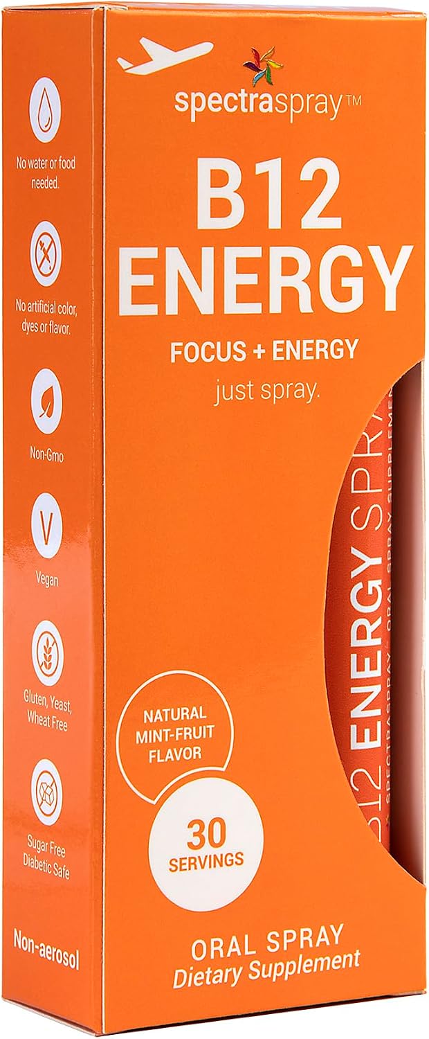 Spectraspray Vitamina B12 Spray - Pack de 3 - 90 Días de Suministro - Vegano, Sin Gluten