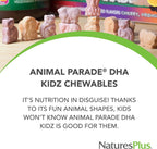 NaturesPlus Animal Parade DHA - Comprimidos masticables para niños - Sabor cereza natural - 90 comprimidos con forma de animal - Omega-3 DHA vegetariano