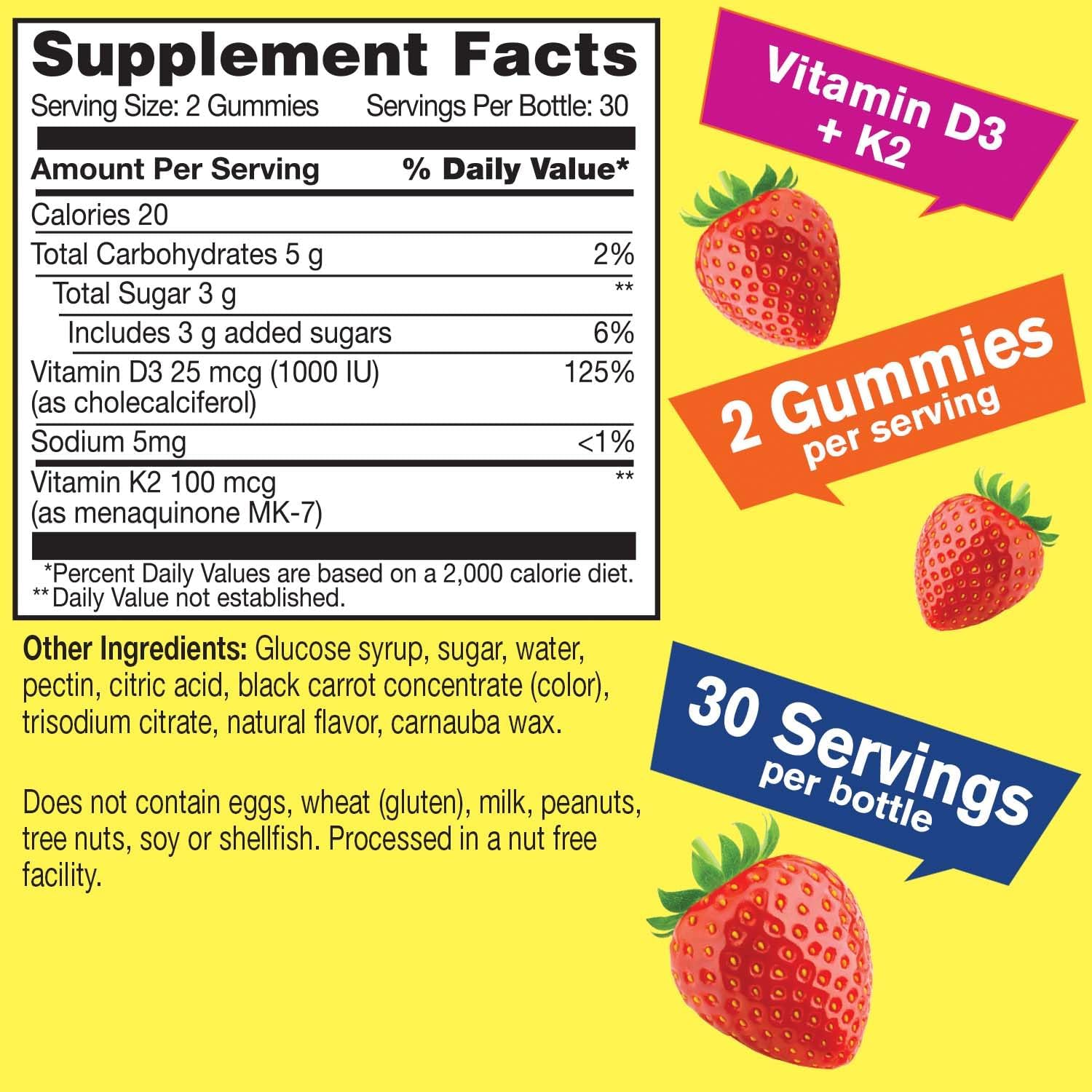 WellYeah Vitamina D3 + K2 Gominolas - 1000 UI D3, 100 mcg K2 - Salud Ósea y Muscular - Sabor Fresa Natural - 60 Gominolas