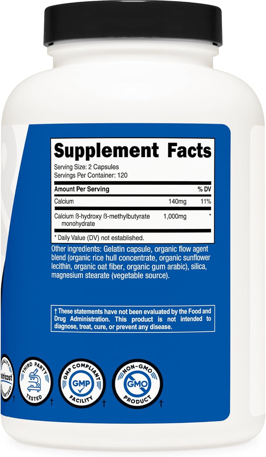 Nutricost HMB (Beta-Hidroxi Beta-Metilbutirato) 1000 mg - 240 Cápsulas