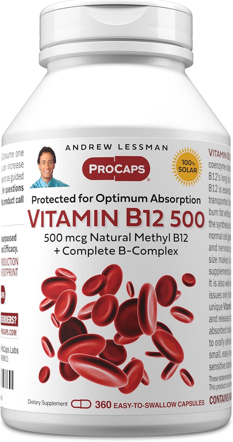 ANDREW LESSMAN Vitamina B12 500 mcg - Metilcobalamina Natural, 60 Cápsulas