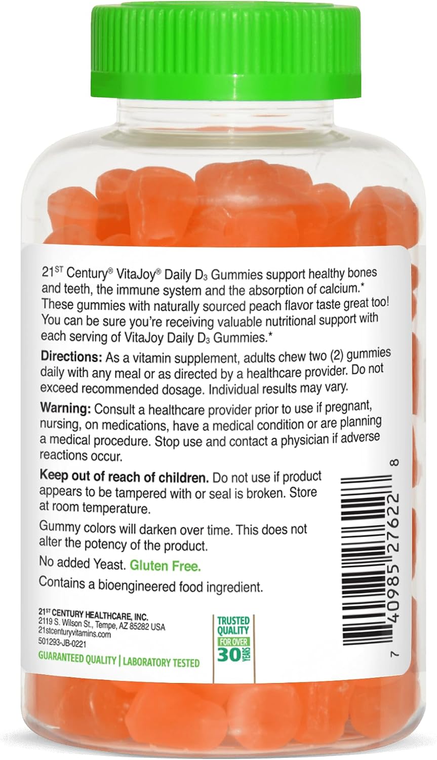 21st Century Daily D Gummies Sabor Fruta - 120 Gominolas, Paquete de 3