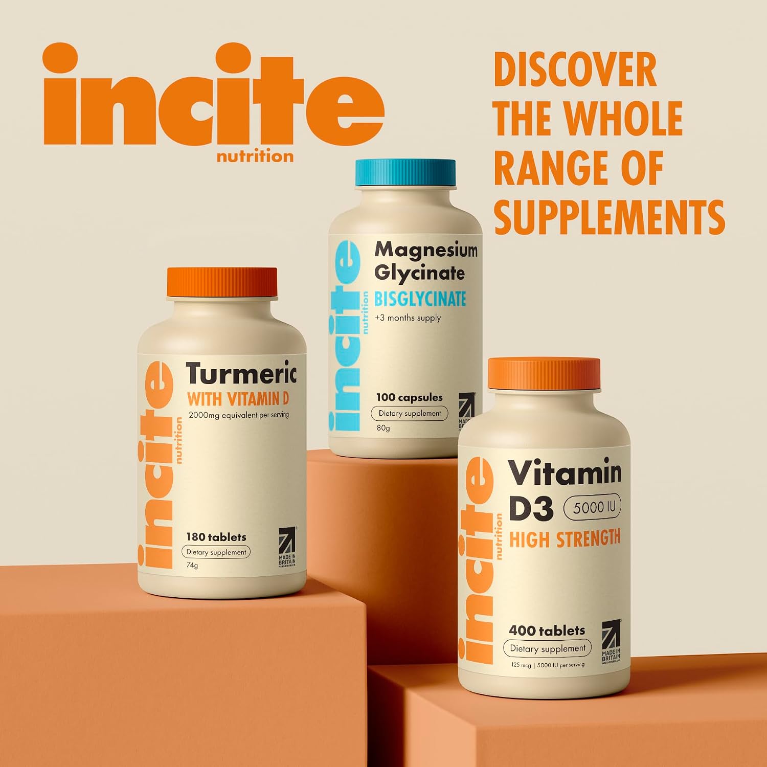 Incite Nutrition Vitamina D3 5000 IU - 400 Microcomprimidos de Colecalciferol - Suplemento Vegetariano - Alta Concentración