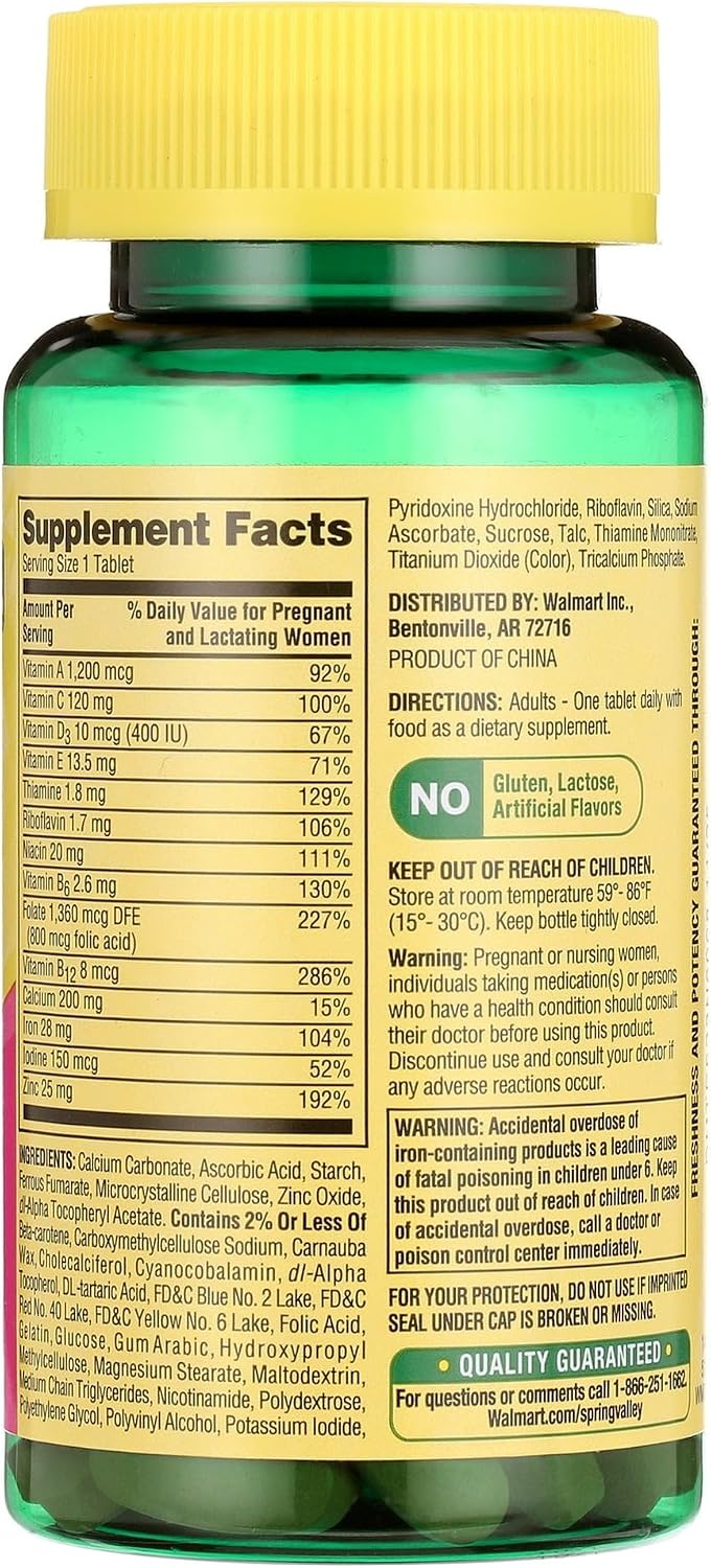 Spring Valley Multivitamínico Prenatal para Mujeres - 100 Comprimidos