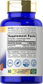 Carlyle Vitamina B-12 6000mcg | 120 Comprimidos de Disolución Rápida | Sabor Natural a Bayas | Cianocobalamina y Metilcobalamina | Vegetariano, No-GMO y Sin Gluten