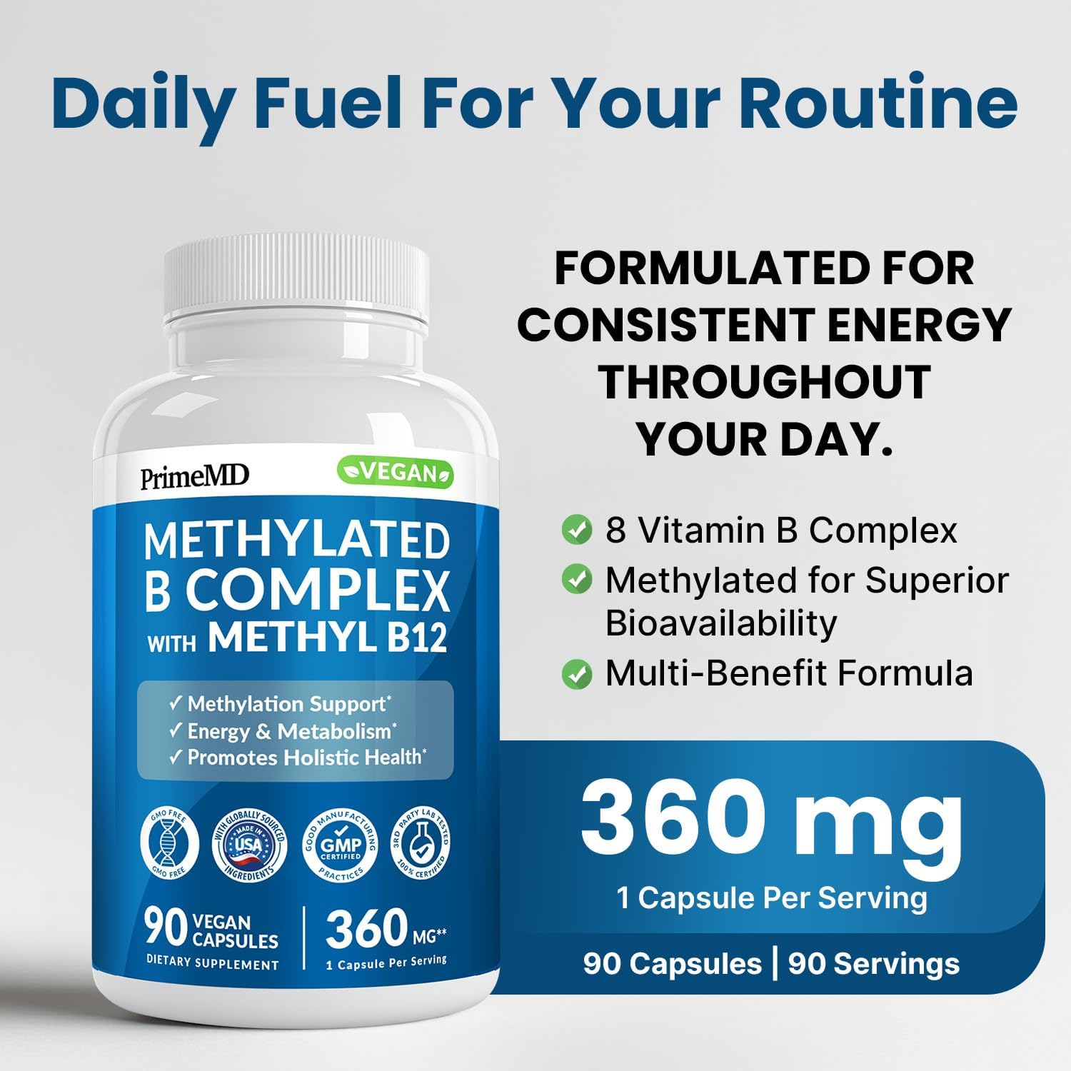 Complejo B Metilado con B12 Metilcobalamina y Metilfolato 1000 mcg - Complejo B Premium para Energía y Función Cognitiva - Multivitamínico Metilado (270 porciones, Paquete de 3)