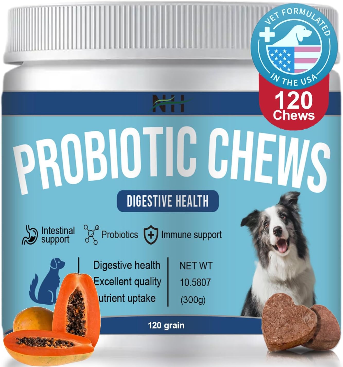 Probióticos para perros 120 masticables con enzimas y calabaza