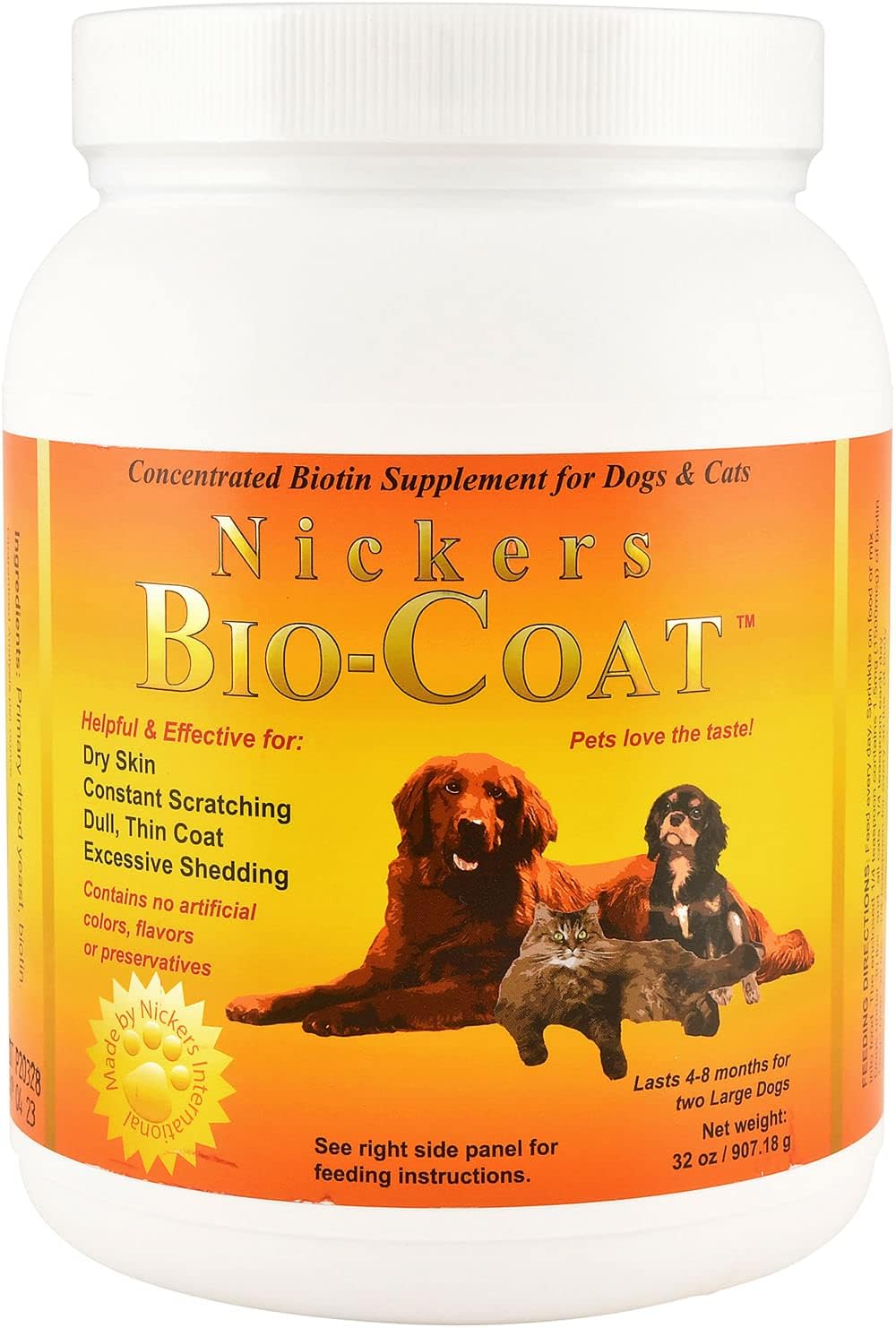 Bio-Coat Suplemento Concentrado de Biotina para Perros y Gatos, 32 oz – Nickers
