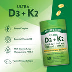 Complejo de Vitamina K2 MK7 con D3 | 100 mcg | 50 Cápsulas Blandas | Nature's Truth