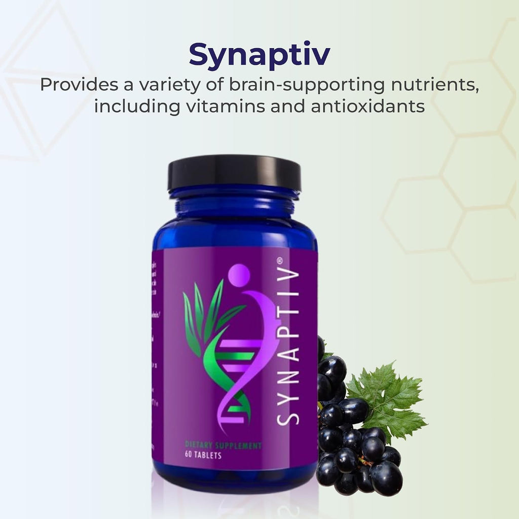 Youngevity Synaptiv™ Brain Support - 12-in-1 - Ginkgo, Huperzine, Bacopa, Quercetin & more - with Antioxidant Blend + Vitamins - 60 Tablets