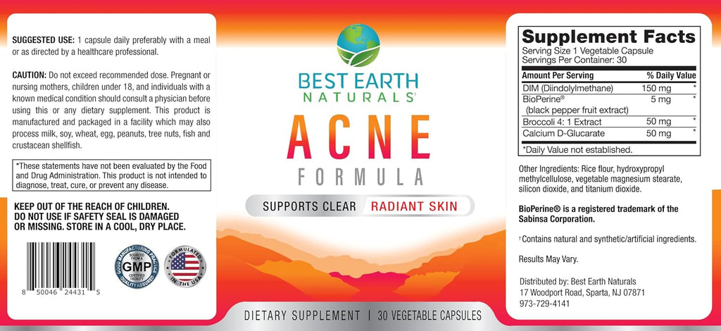 Best Earth Naturals Clear Skin Acne Support - Cápsulas para una Piel Limpia (30 Días)