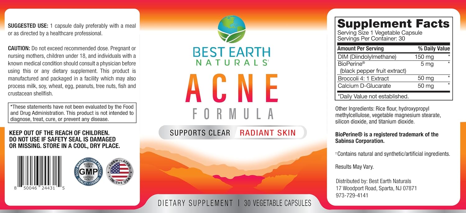 Best Earth Naturals Clear Skin Acne Support - Cápsulas para una Piel Limpia (30 Días)