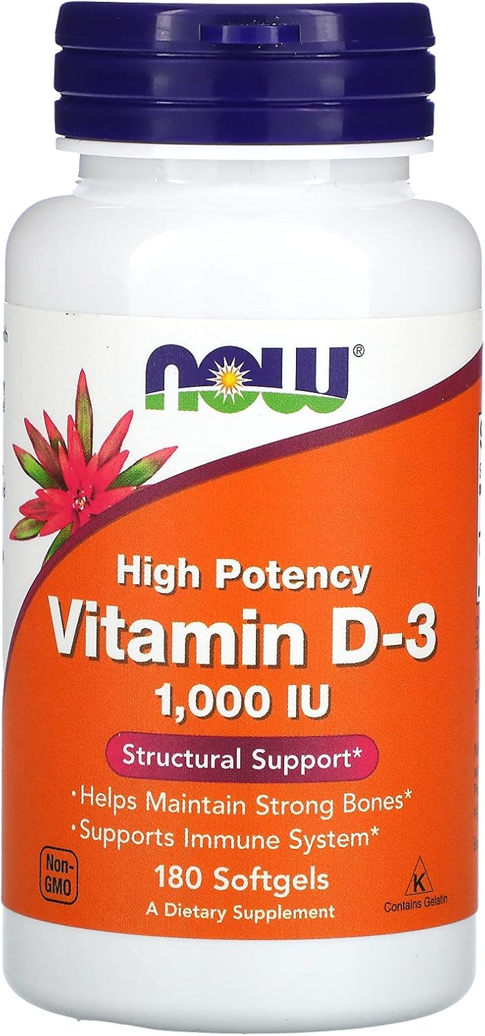NOW Foods - Vitamina D3 1000 UI (180 cápsulas blandas) Pack de 2