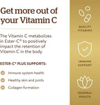 Solgar Ester-C Plus 1000 mg Vitamina C (Complejo de ascorbato), 60 tabletas - Suave para el estómago y no ácida - Apoyo antioxidante e inmunitario - No transgénico, vegano, sin gluten, kosher