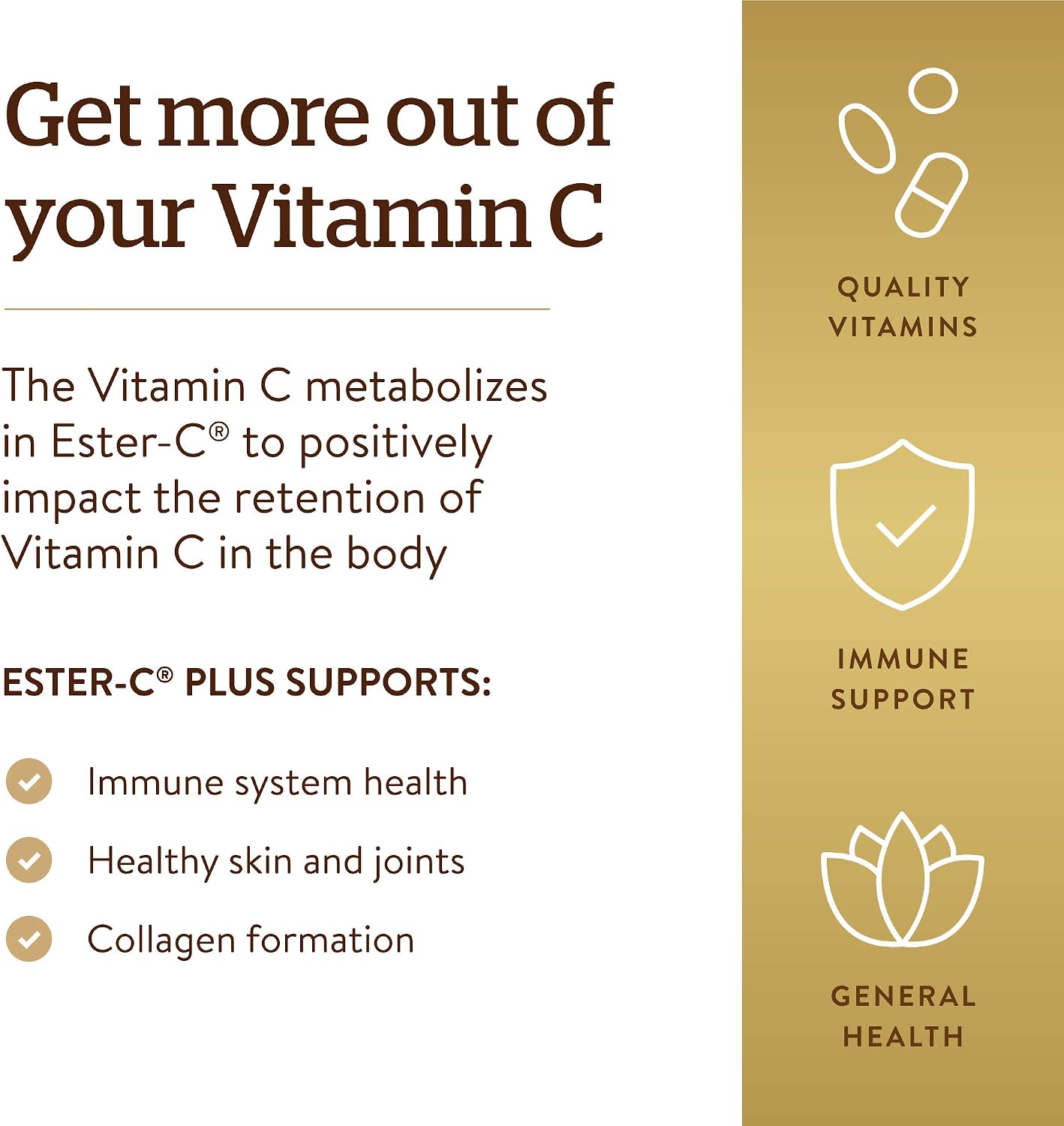 Solgar Ester-C Plus 1000 mg Vitamina C (Complejo de ascorbato), 60 tabletas - Suave para el estómago y no ácida - Apoyo antioxidante e inmunitario - No transgénico, vegano, sin gluten, kosher