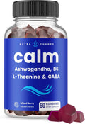 NutraChamps Calm Gummies, Gominolas para el Estrés con Ashwagandha, L-Teanina, GABA, Vitamina B6 y Melisa, Apoyo para el Estado de Ánimo, Concentración y Relajación, Sabor Natural a Baya, 90 Gominolas