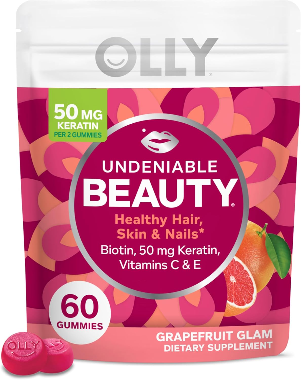 OLLY Undeniable Beauty Gummies - Biotina, Vitamina C y Queratina - 60 Gominolas