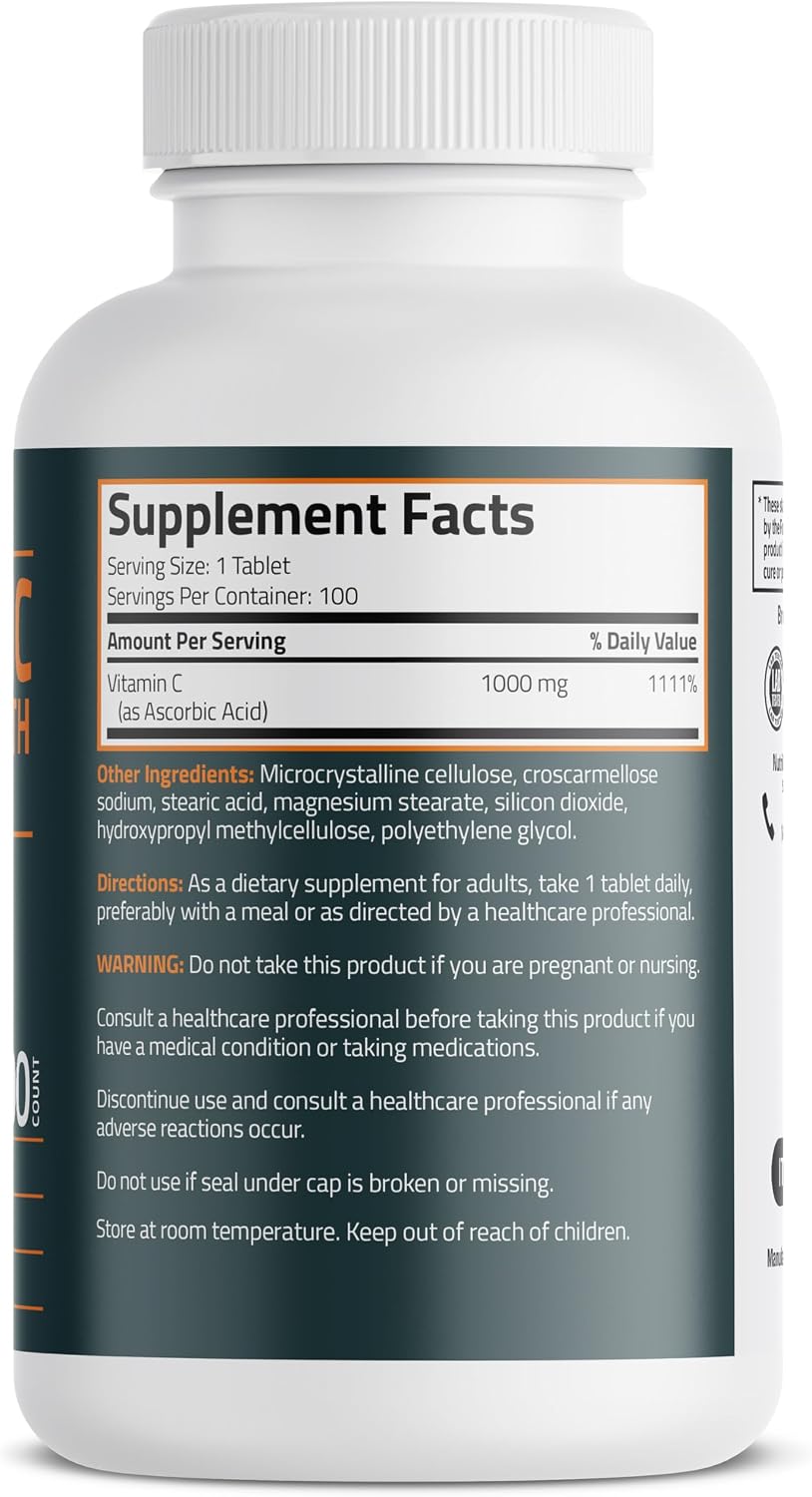 Bronson Vitamina C 1000 mg Extra Strength - 100 Comprimidos Vegetarianos
