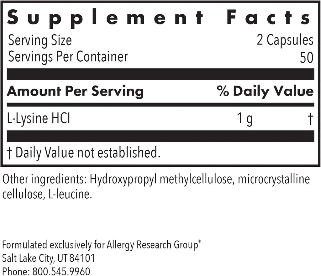 NutriCology L-Lisina 500 mg, 100 Cápsulas