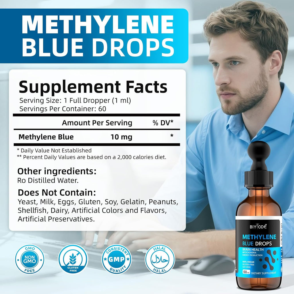 BIYODE Gotas de Azul de Metileno - Sin Formaldehído ni Alcohol - 1% para Uso Humano