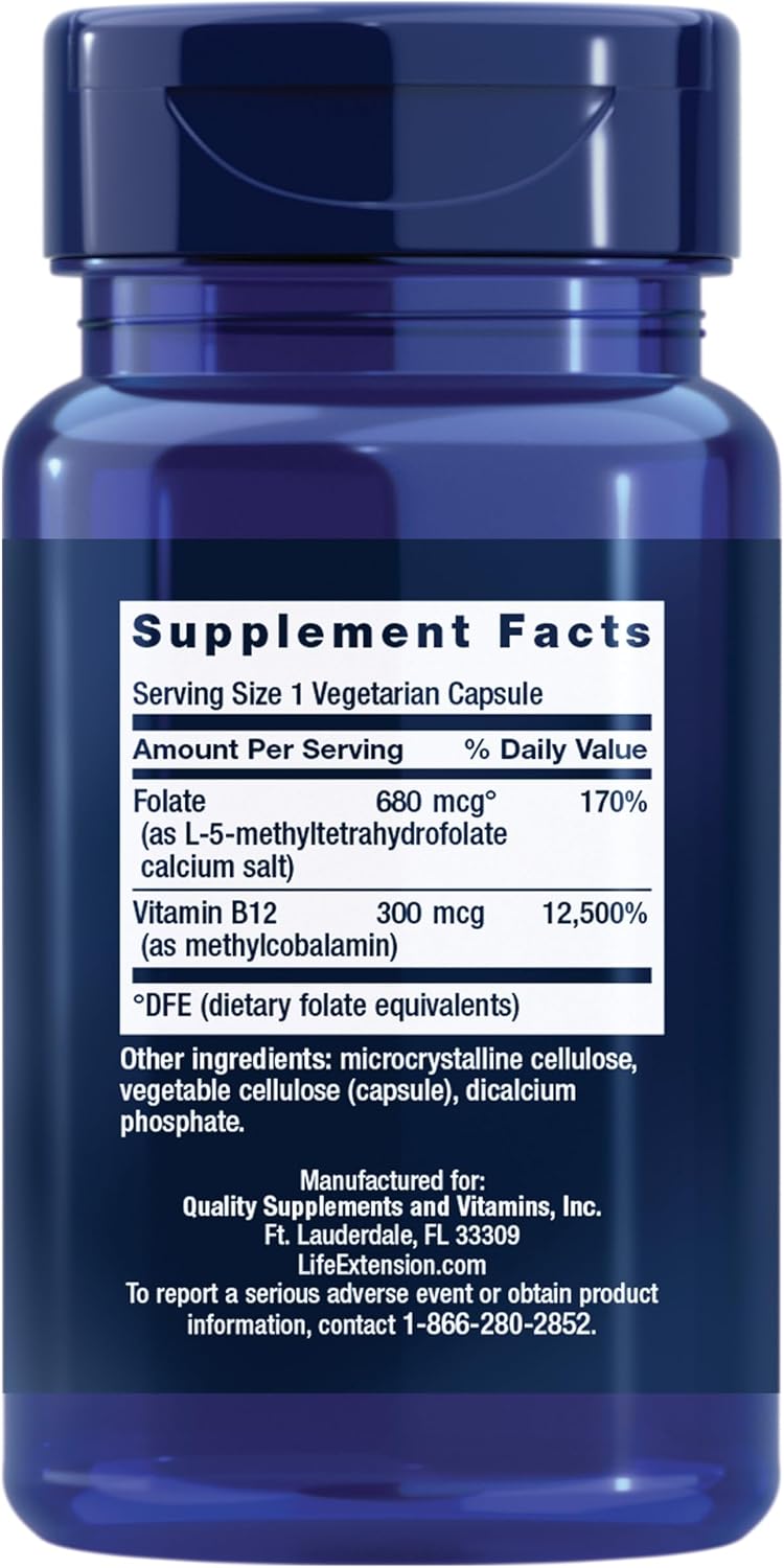 Life Extension BioActive Folate & Vitamin B12 - 90 Capsules