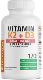 Bronson Vitamina K2 (MK7) con D3, 10.000 UI D3 + 120 mcg K2 MK-7, 120 Cápsulas