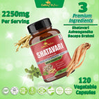 Cona Nature Organic Shatavari Powder Capsules 2250 mg con Ashwagandha y Brahmi | Apoyo a la salud femenina, 120 cápsulas veganas