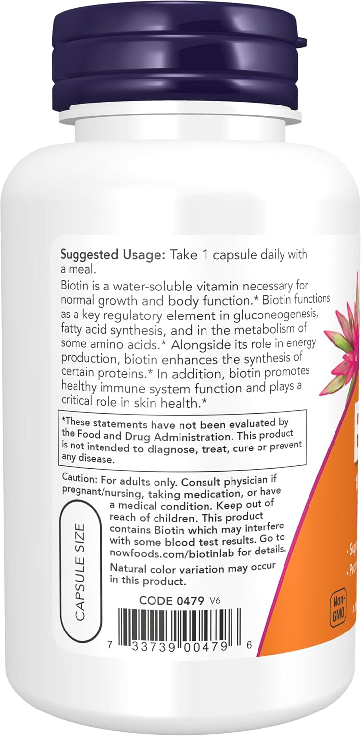 NOW Foods Biotin 10 mg (10,000 mcg), Extra Strength, 120 Vegan Capsules