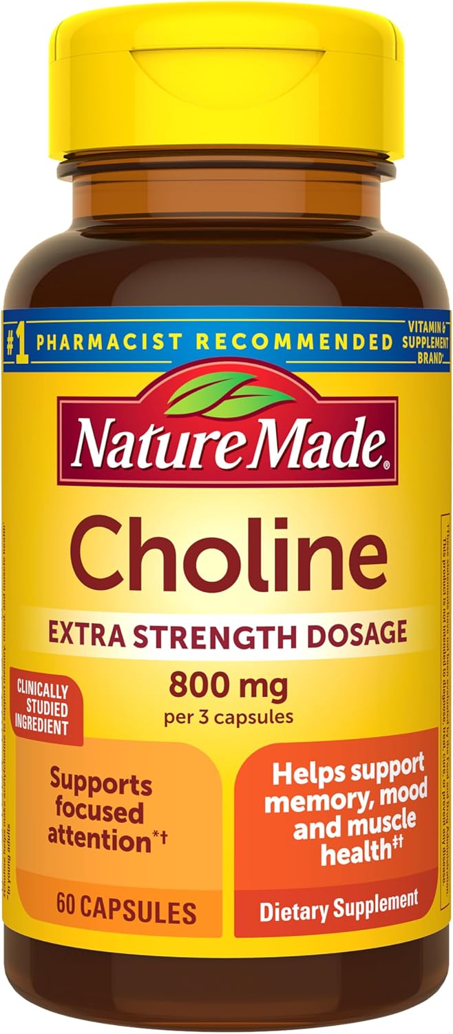 Nature Made Colina 800 mg, 60 Cápsulas - Suplemento de Colina de Alta Dosificación