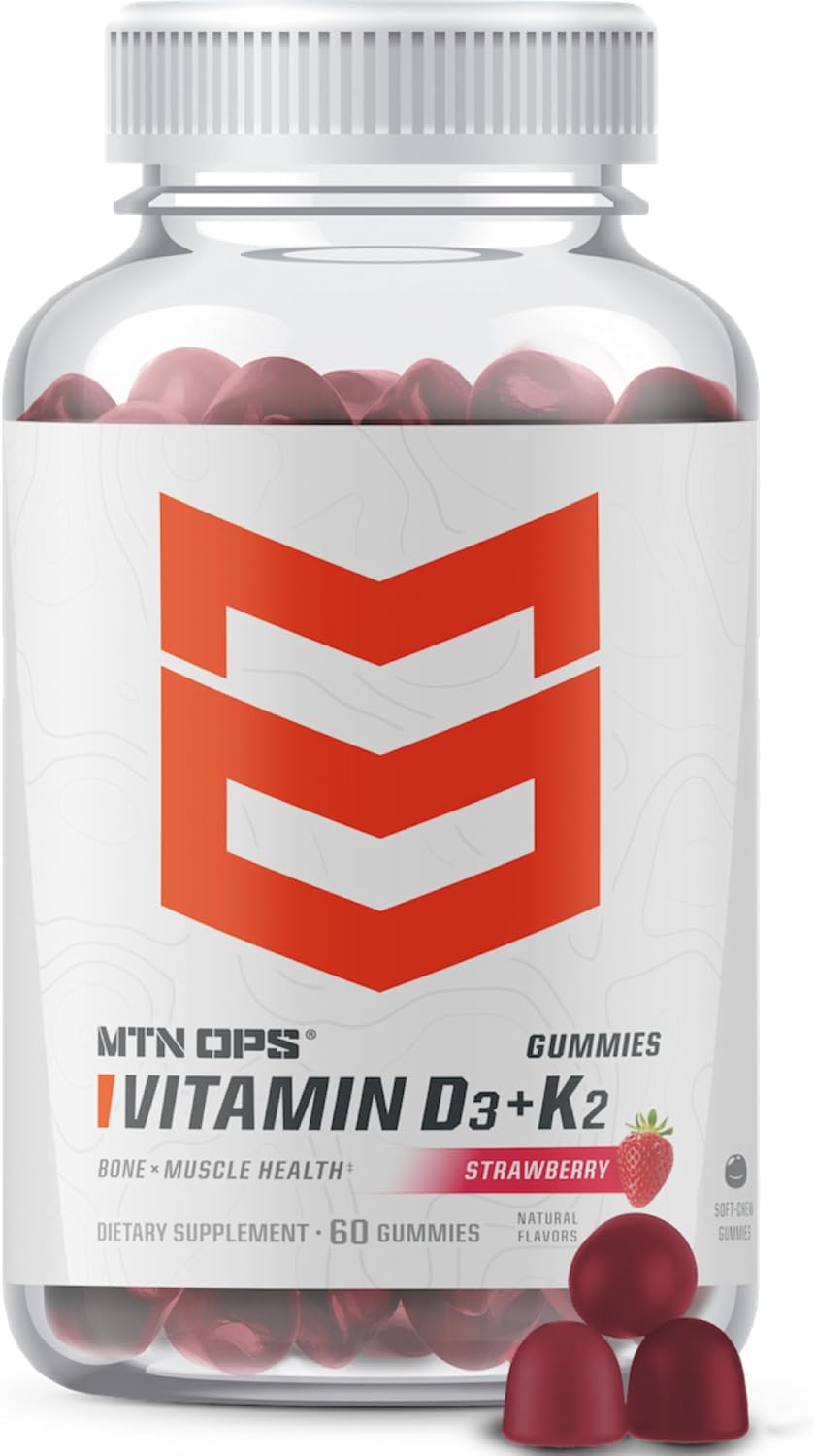 MTN OPS Vitamina D3 K2 Gominolas, 5000 UI, 90 mcg MK-7, Sabor Fresa Natural, 60 Gominolas