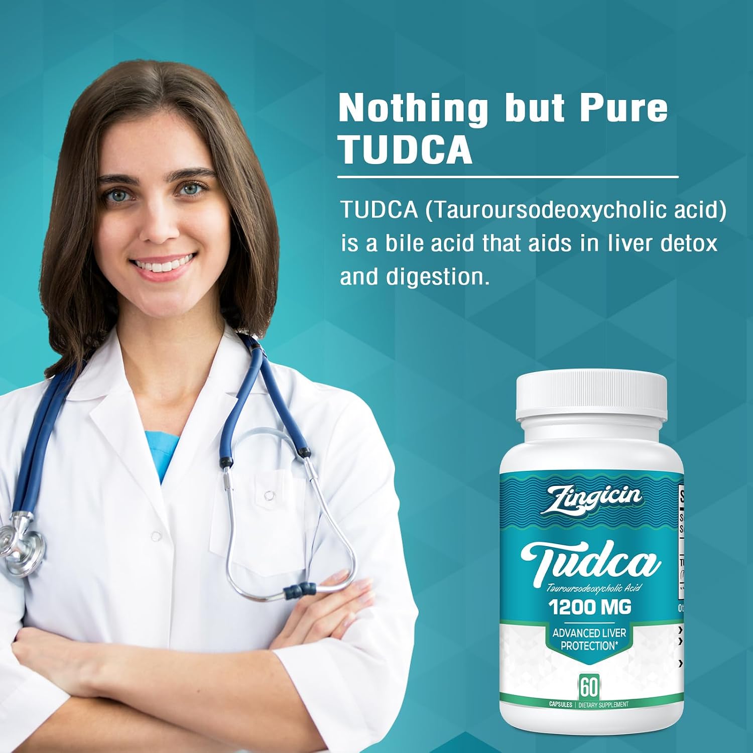 Zingicin TUDCA 1200mg - 60 Cápsulas Vegetales - Complemento Alimenticio de Sales Biliares