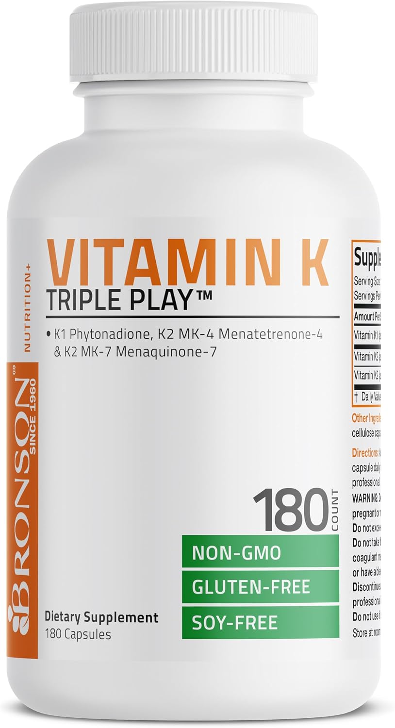 Vitamin K Triple Play: Complejo de vitamina K1, K2 MK7 y K2 MK4, 180 cápsulas