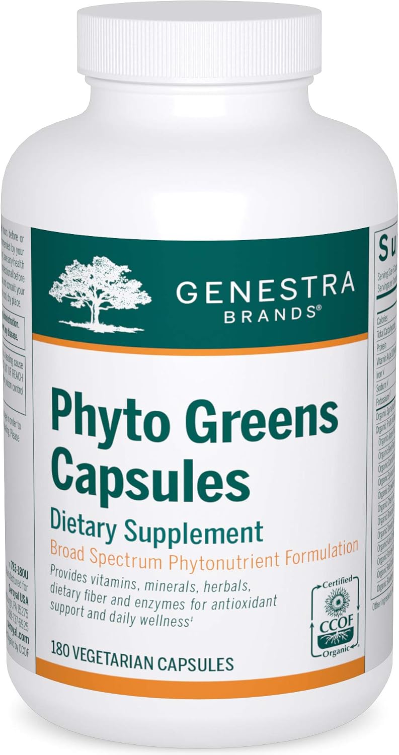 Genestra Brands Phyto Greens Cápsulas - Complemento Multivitamínico con Espirulina, Clorella y Aceite de Orégano - 180 Cápsulas