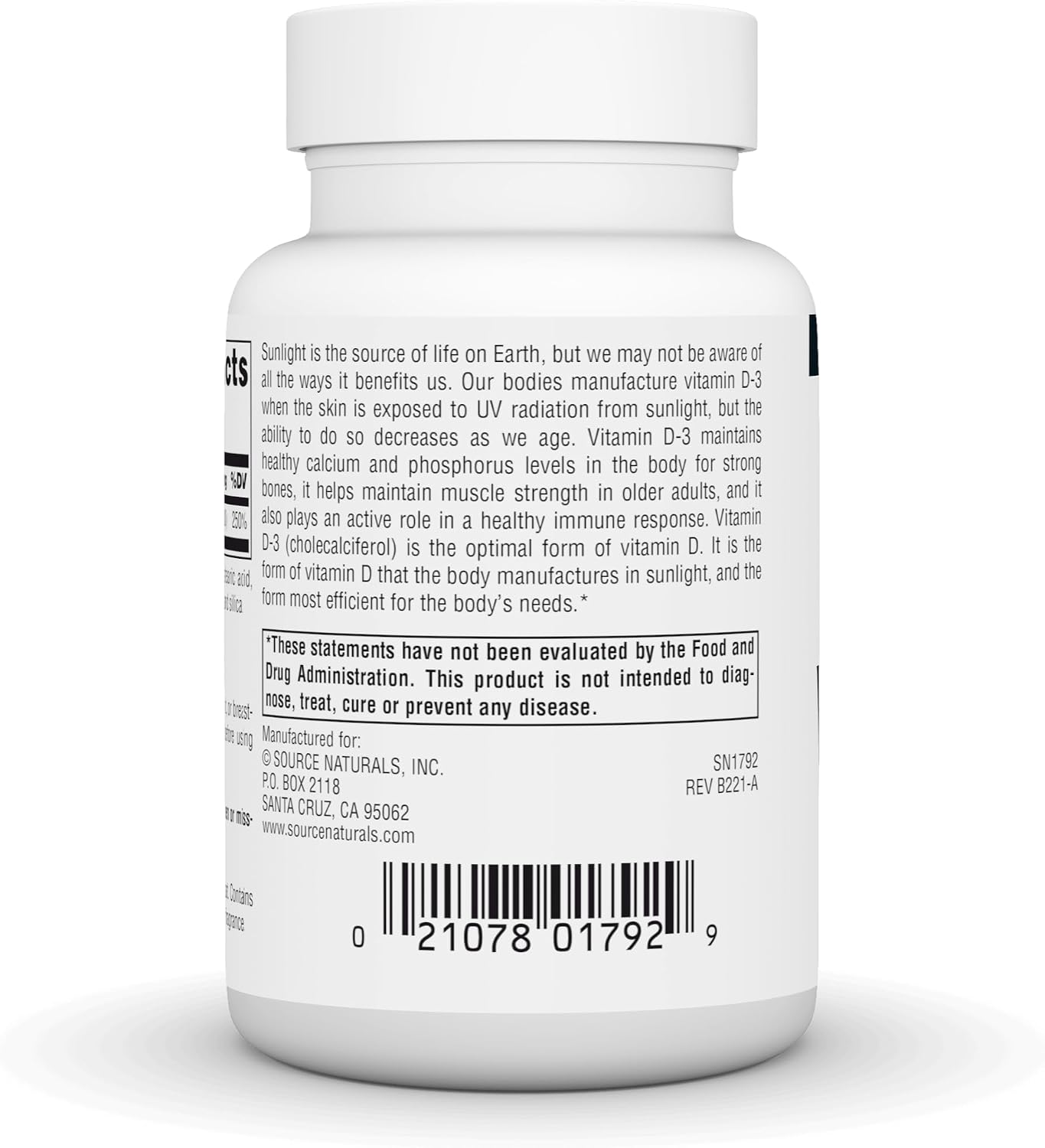 Source Naturals Vitamina D-3 1000 UI (25 mcg) - 200 Comprimidos