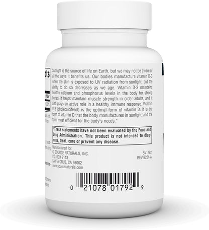 Source Naturals Vitamina D-3 1000 UI (25 – El mantenimiento de los huesos en condiciones normales. – Image 3