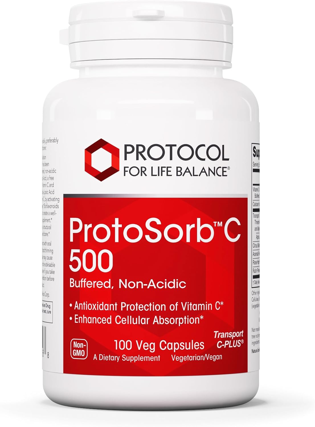 PROTOCOL FOR LIFE BALANCE Protosorb C 500 - Vitamina C altamente absorbible - con Ácido Alfa-Lipoico - 100 Cápsulas Vegetales