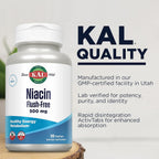 KAL Niacina Sin Enrojecimiento 500 mg, 120 Cápsulas