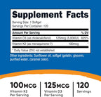 Nutricost Vitamina D3 + K2 (5000 UI D3 / 100 mcg MK7), 120 Cápsulas Blandas – Sin Gluten y No GMO