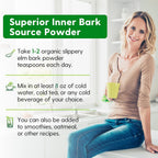 Slippery Elm en Polvo: Corteza Interior Superior 100% Pura, Vegana y sin OGM (1 lb / 349 porciones)