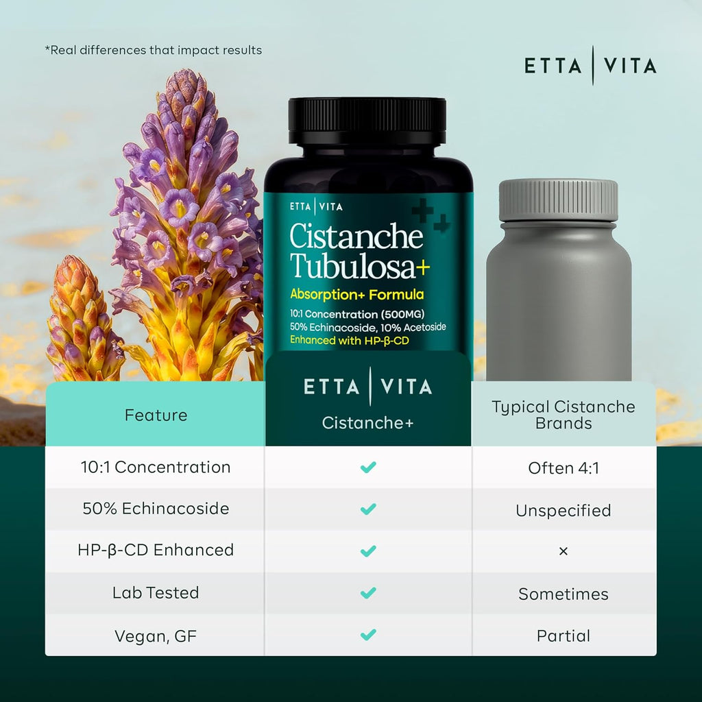 Etta Vita Cistanche Tubulosa 500 mg – Potente Extracto Estandarizado 50% Equinacósido/10% Acetósido