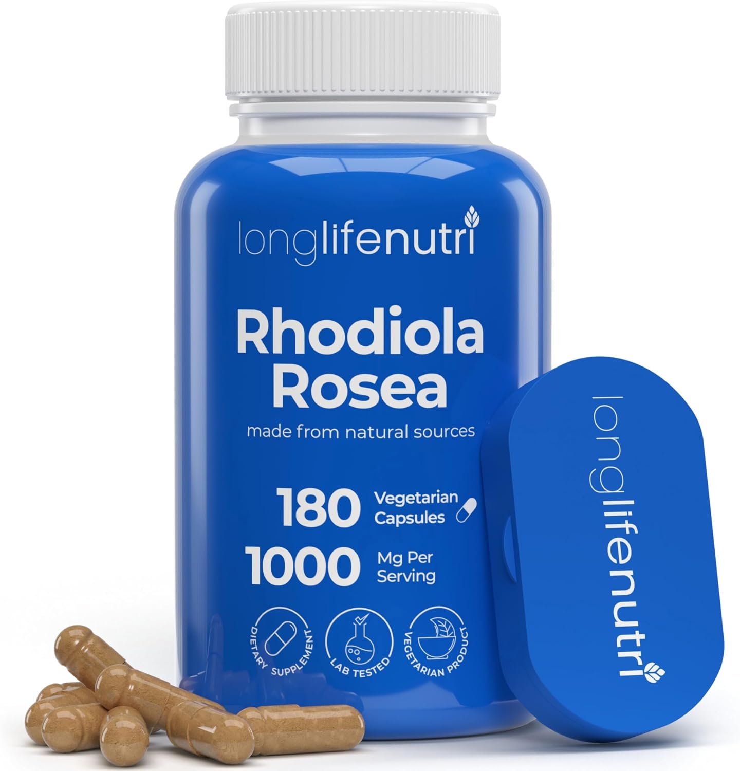 LongLifeNutri Rhodiola Rosea 1000mg, 180 Cápsulas Vegetarianas – Adaptógeno Natural, No Transgénico