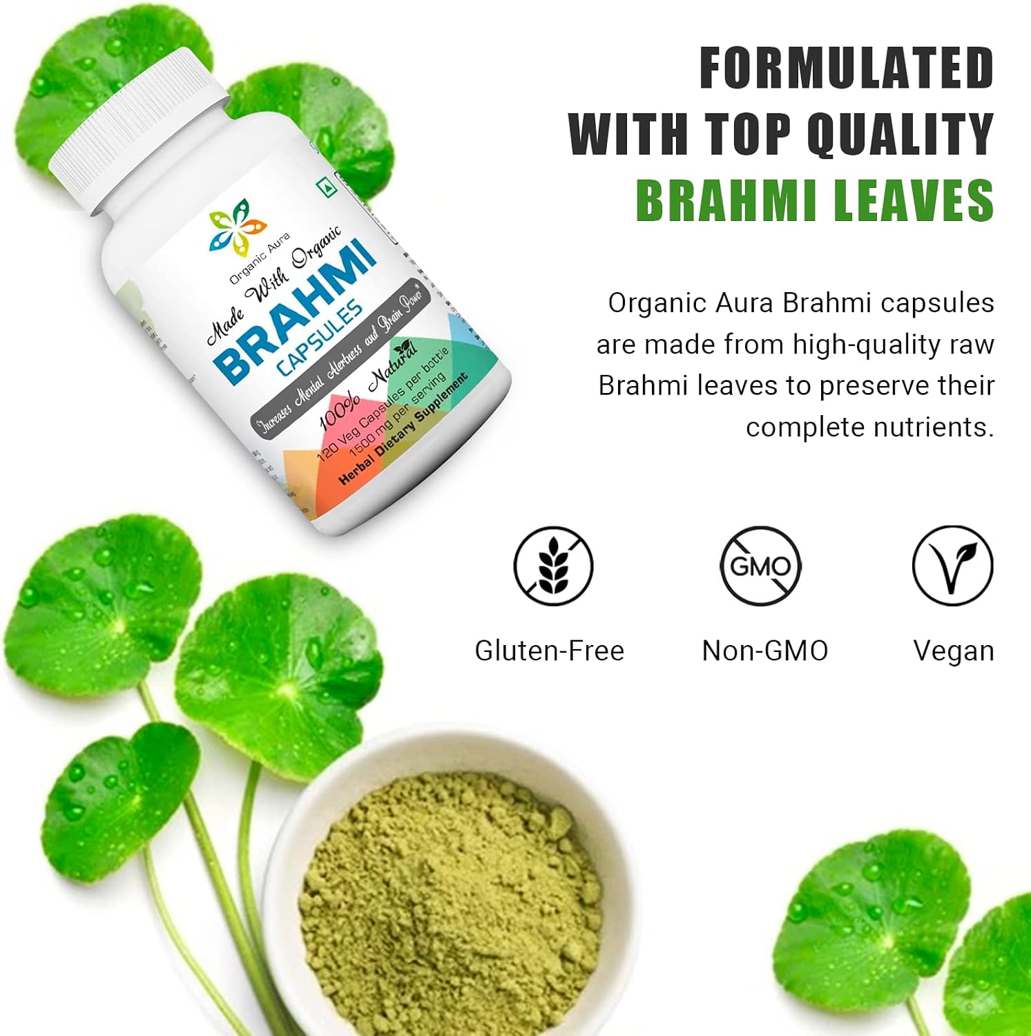 Organic Aura Cápsulas de Brahmi - 120 uds.