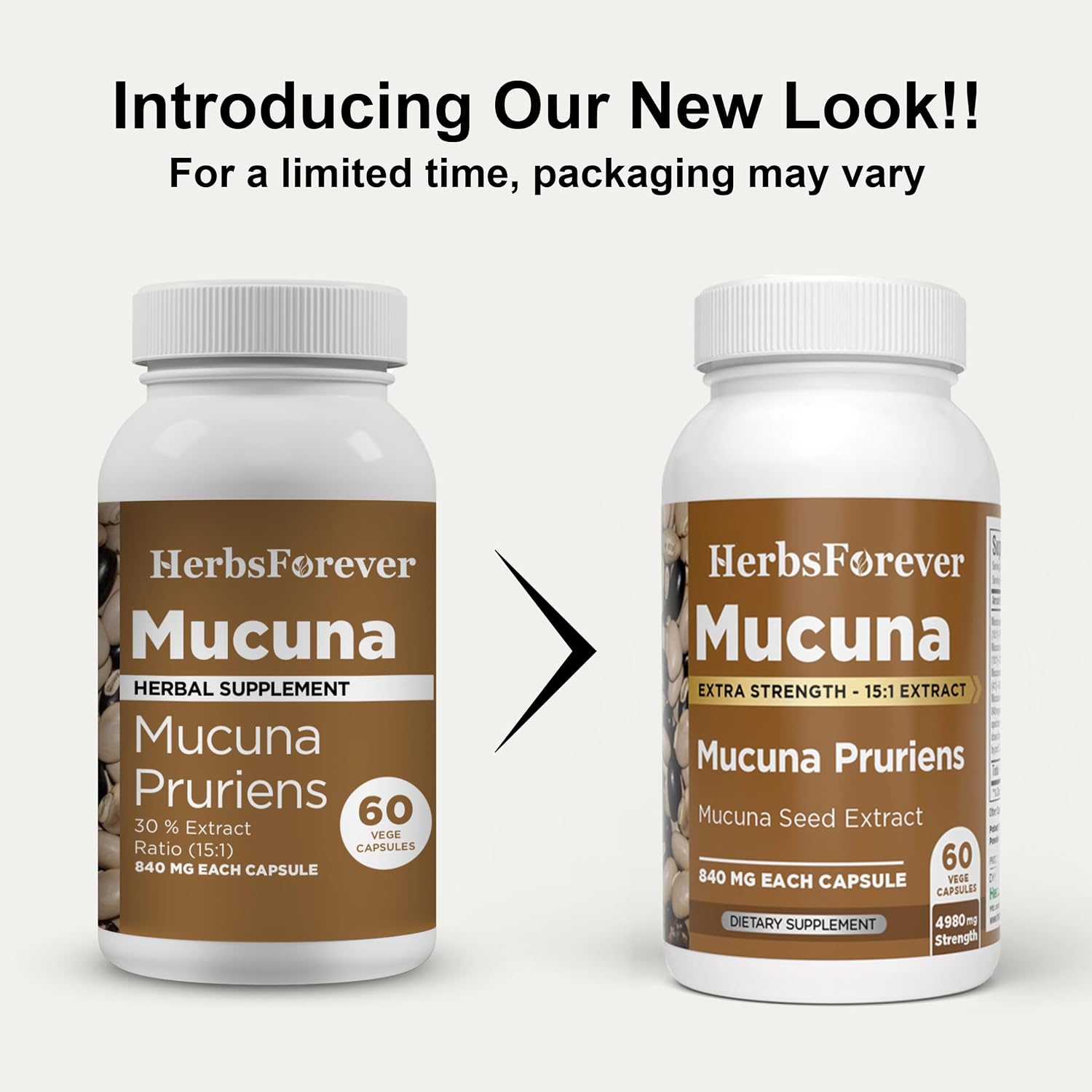 Herbsforever Mucuna Pruriens (Frijol Terciopelo) Extracto Extra Fuerte 15:1 - 60 Cápsulas Veganas